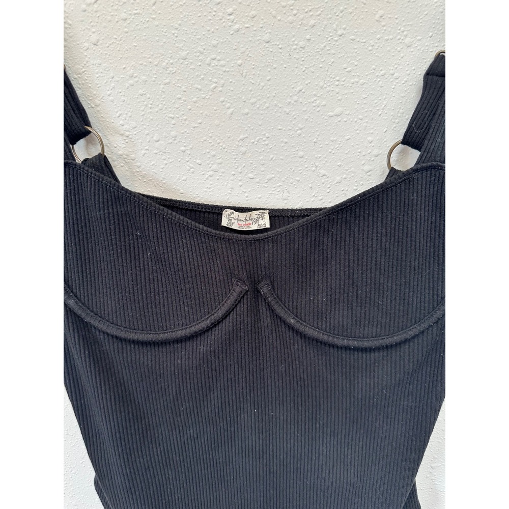 Free People Bodysuit Womens XS Black Ribbed Bustier O-Ring‎ Intimately Sexy Edgy - Picture 3 of 16